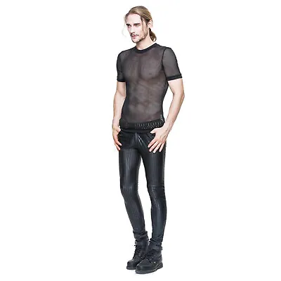 Adult Men's Punk Stripe Steampunk Gothic Metal Halloween Costume Wet Look Pants • $29.95