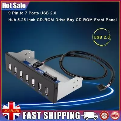 9 Pin To 7 Ports USB 2.0 Hub 5.25 Inch CD-ROM Drive Bay CD ROM Front Panel • £12.19