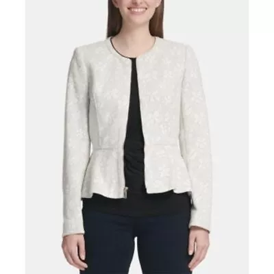 DKNY Floral Print Zip Up Peplum Jacket Ivory Size 0 MSRP $139 • $49.25