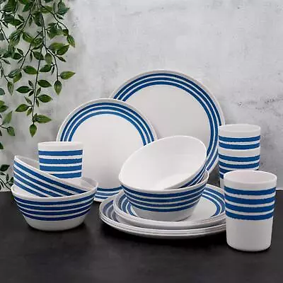 16 Piece Outdoor Dinner Plate Melamine Set Camping Caravan Picnic Dining • £23.99