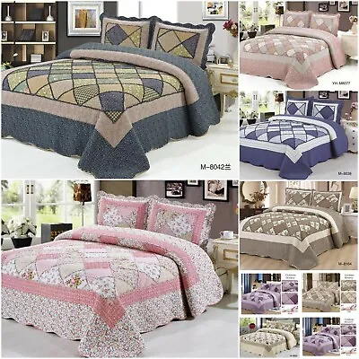 £30.90 • Buy Patchwork Bedspread 3 Piece Quilt Comfort Bed Throw Vintage Set Double&King Size