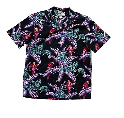 VINTAGE Paradise Found Mens Large Parrot Floral Hawaiian Shirt Purple Magnum PI • $39.95