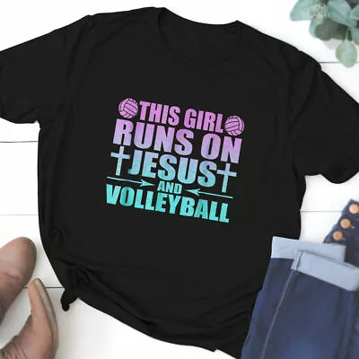 This Girl Runs On Jesus And Volleyball Novelty T-Shirt • $9.99