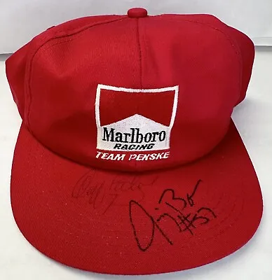 Vintage Red Marlboro Racing Team Baseball Snapback Hat Cap SIGNED By 2 Unknown • $28