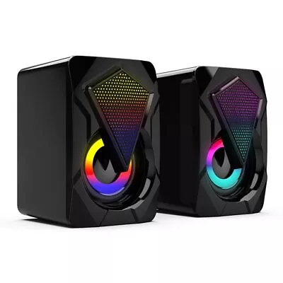 PC Computer Laptop Gaming Bass Speakers USB Stereo Colorful LED Lights Wired UK • £11.99