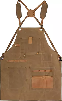 Work Apron With Tool Pockets - Heavy Duty Shop Apron For Woodworkers Mechanics • $29.96