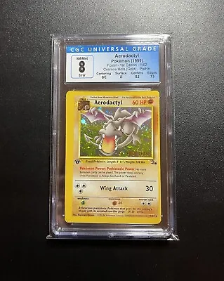 $1699 • Buy Aerodactyl 1/62 1st PreRelease Gold Cosmos Holo CGC 8 Miscut Error Pokemon Card