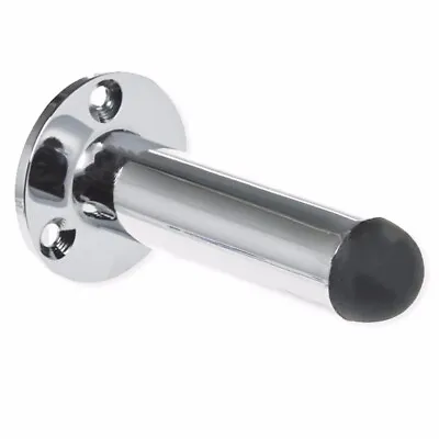 CHROME PROJECTING DOOR STOP Metal Wall Mounted Doorstop Rubber Buffer Stopper • £5.56