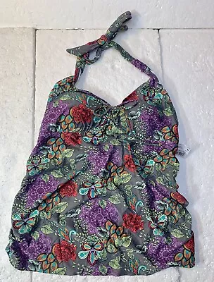 Beach Bump By Motherhood Maternity Swimsuit Floral Halter Tie Top Sz Large • $14.99