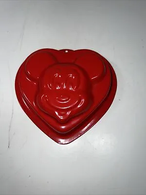 Disney Mickey Mouse Red Heart Shaped Individual Cake Pan Teflon Lined Baking • $13.19
