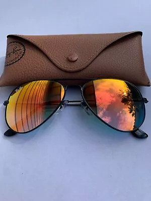 Ray-Ban Aviator Sunglasses 002/4W RB3025 58m Black Frame Orange Gradient Flash • $1