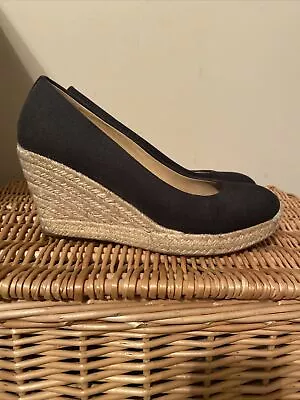 J Crew Seville Espadrille Womens Wedge Heel Slip On Shoes Sz 7 Black & Beige • $30