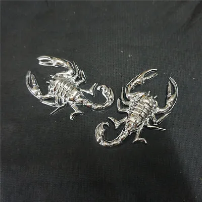 Pair Chrome Silver Scorpion Metal Badge Decal Emblem Sticker Engine 3D Motors V6 • $14.98