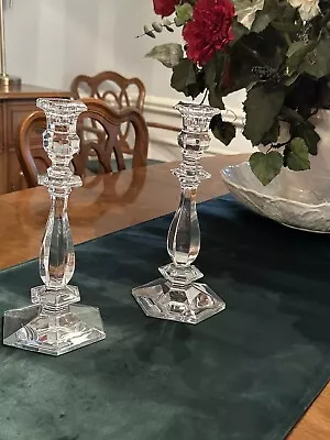 Signed Vintage Pair Of Val St. Lambert Crystal Candle Stick Holders 9.25  • $27.99