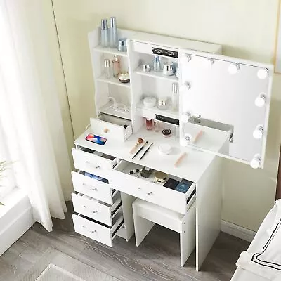 Vanity Desk With Mirror And Lights Makeup Vanity With Sliding Mirror And Dra... • $287.19