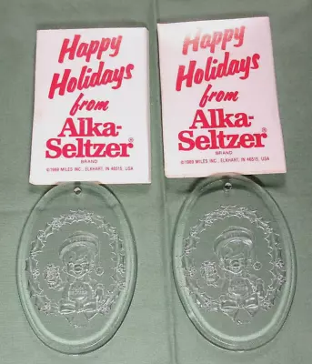 2 SPEEDY ALKA SELTZER 1989 LUCITE HAPPY HOLIDAYS CHRISTMAS ORNAMENT MINT N PKG • $5.99