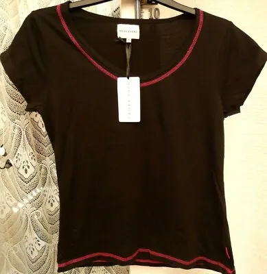 755.  Miss Fiori - Size 16 - Ladies Black Short Sleeve V Neck Top BNWT • £6.99