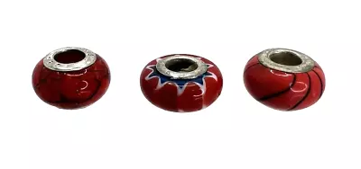Sterling Silver 925 Red Glass Murano Pandora Inspired Bead Charms • £15.56