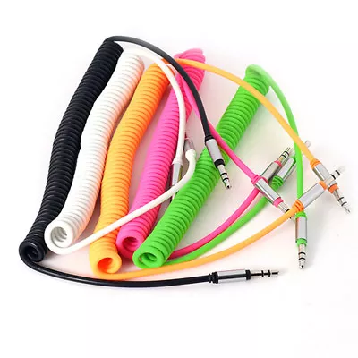 3.5mm Male To Male Coiled Stereo Audio Cable Car AUX Auxiliary Cord For PC Phone • £3.50