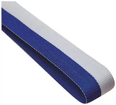 Medal Ribbon / Lanyard BLUE + WHITE With Gold Clip GREAT VALUE 22mm Wide • £3.48