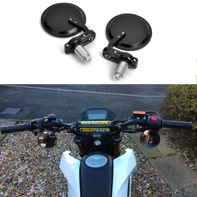 7/8  Black CNC Round Rearview Mirrors Set Custom For Handle Bar End Motorcycle • $17.37