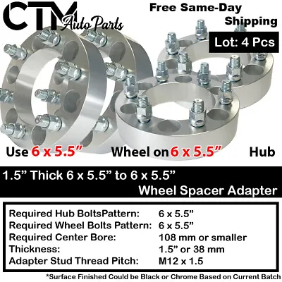 4x 1.5  Thick 6x5.5 (6x139.7) 108mm Center Bore Wheel Spacer Adapter 12x1.5 Stud • $91.99