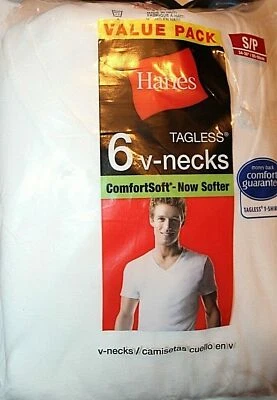 $13.99 • Buy Hanes Men's White 6-Pk Or  7-Pk Tagless V-Neck Shirt Small 