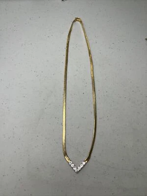 $19.99 • Buy Rhinestone V Necklace Gold Tone Herringbone Chain P25