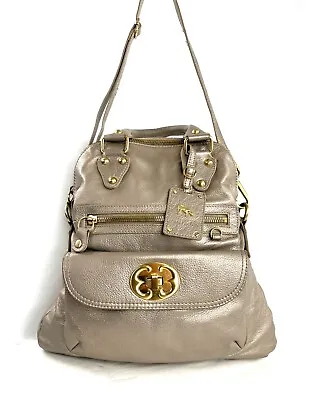 $63.25 • Buy Emma Fox Gold Leather Fold Over Large Satchel Shoulder Bag Turn Lock Bag Charm