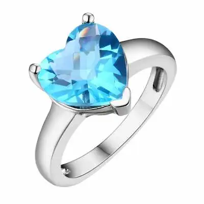 R0190S Mt St Helens Swiss Blue Helenite Heart Cut Sterling Silver Ring • $40