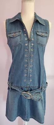 Younique Jeans Denim Zip Up Belted Mini Dress Y2K • £11.40