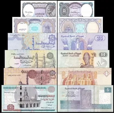 Egypt Set 6 PCS 5 10 25 50 Piastres 1 5 Pounds Random Year UNC • $6.99