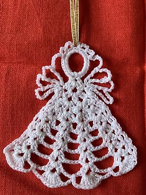 Handmade Crochet Angel Christmas Tree Decoration In White Fine Cotton • £3