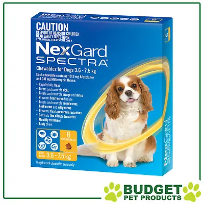 NexGard Spectra Chewables For Small Dogs Yellow 3.6 -7.5kg 6 Pack • $90.99