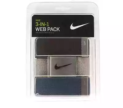 Nike 3-In-1 Web Belt Pack Black/Grey/Navy Adjustable Up To Size 42 - Cut To Fit • $20