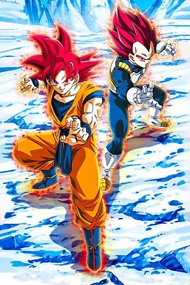 Dragon Ball Poster Vegeta & Goku SSJ God Attack Pose  12inx18in Free Shipping • $9.95