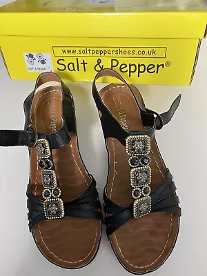 Salt & Pepper Ladies Black Sandals Size 39 • £10