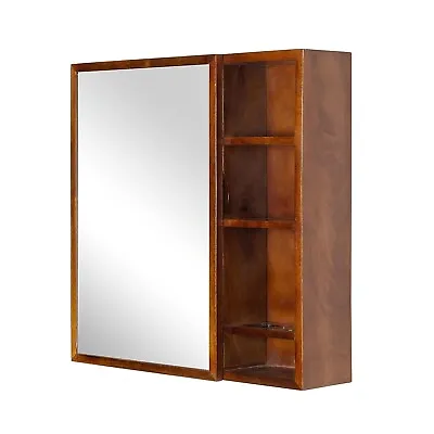 YANTRAM SPY NEW Brown Wood Shelves Mirror Wall Storage Medicine Cabinet • $129.99