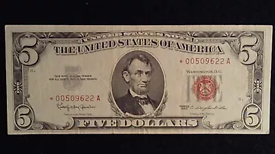 1963 $5 FIVE Dollar Legal Tender RED SEAL STAR NOTE Bill Currency Low SERIAL # • $30