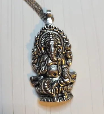 GANESHA NECKLACE 2.25  Large Pendant 23  Chain Hindu Elephant God Ganesh 🕉  • $10