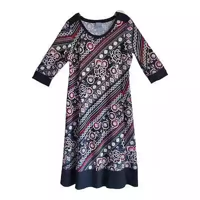 Rabbit Rabbit Rabbit Designs Women's 18 Midi Dress Embroidered Fabric Red Black • $23.97