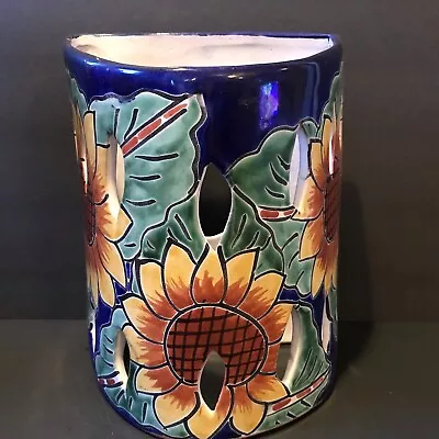 9.5  Mexican Pottery Sunflower Wall Sconce- Hand Painted Candle Holder Talavera • $34