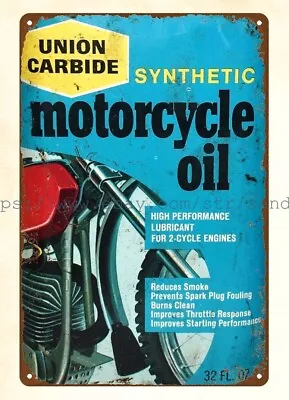 Wall Art Ideas UNION CARBIDE SYNTHENTIC MOTORCYCLE MOTOR OIL Metal Tin Sign • $18.80