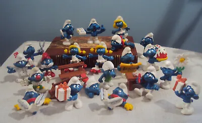 21 Smurfs Figures + Wheelbarrow Desk Bench Vintage 1970-80s Smurf Schleich Peyo • $39.99