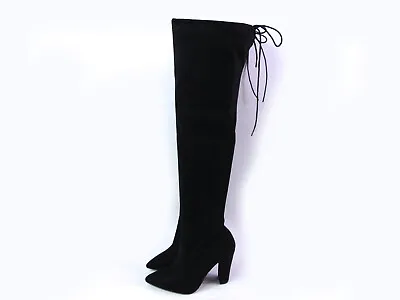Cara Black Thigh High Textile Boots | High Heel | Size UK 7.5 / EU 40.5 • £22.95