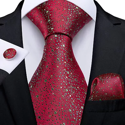 £9.99 • Buy Silk Mens Tie Set Blue Gray Red Pink Paisley Necktie Hanky Cufflink Ring Wedding
