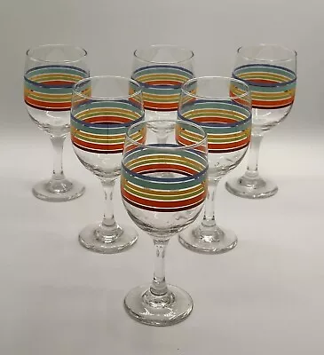 Libbey Mambo Fiesta Striped Wine Glasses Stemware Set Of 6 10oz  7.25” • $35.97