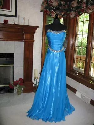 Jonathan Kayne Ocean Blue Silk Chiffon Pageant Gown Dress NWT Size 10 • $103.99