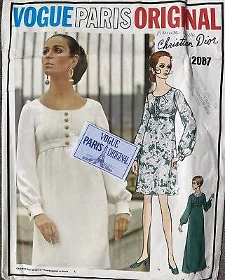 Vtg Vogue 2087 Christian Dior Empire Waist MAXI DRESS Sewing Pattern & Label 10 • $17.95