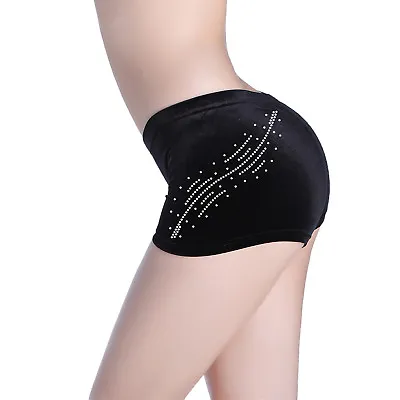 Varsany Swirl Lace Diamante Dance Gymnastics Black Shorts Stretch Velvet Ballet • £12.99